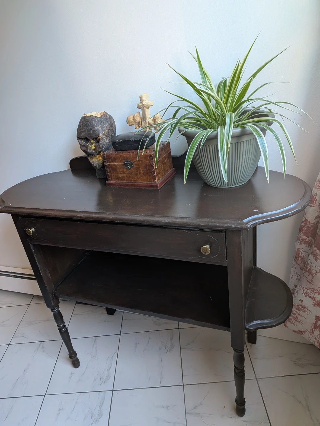 Antique 30's Dark Wood Console Table with Drawer