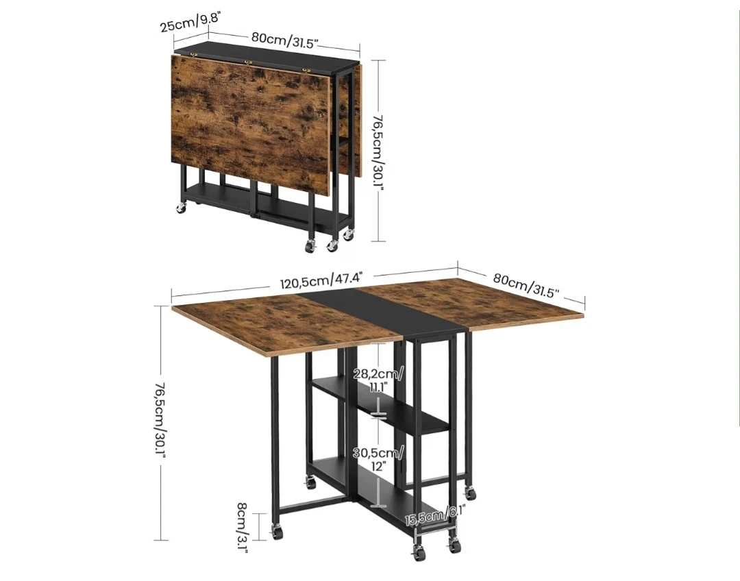 Folding Dining Table with Shelves