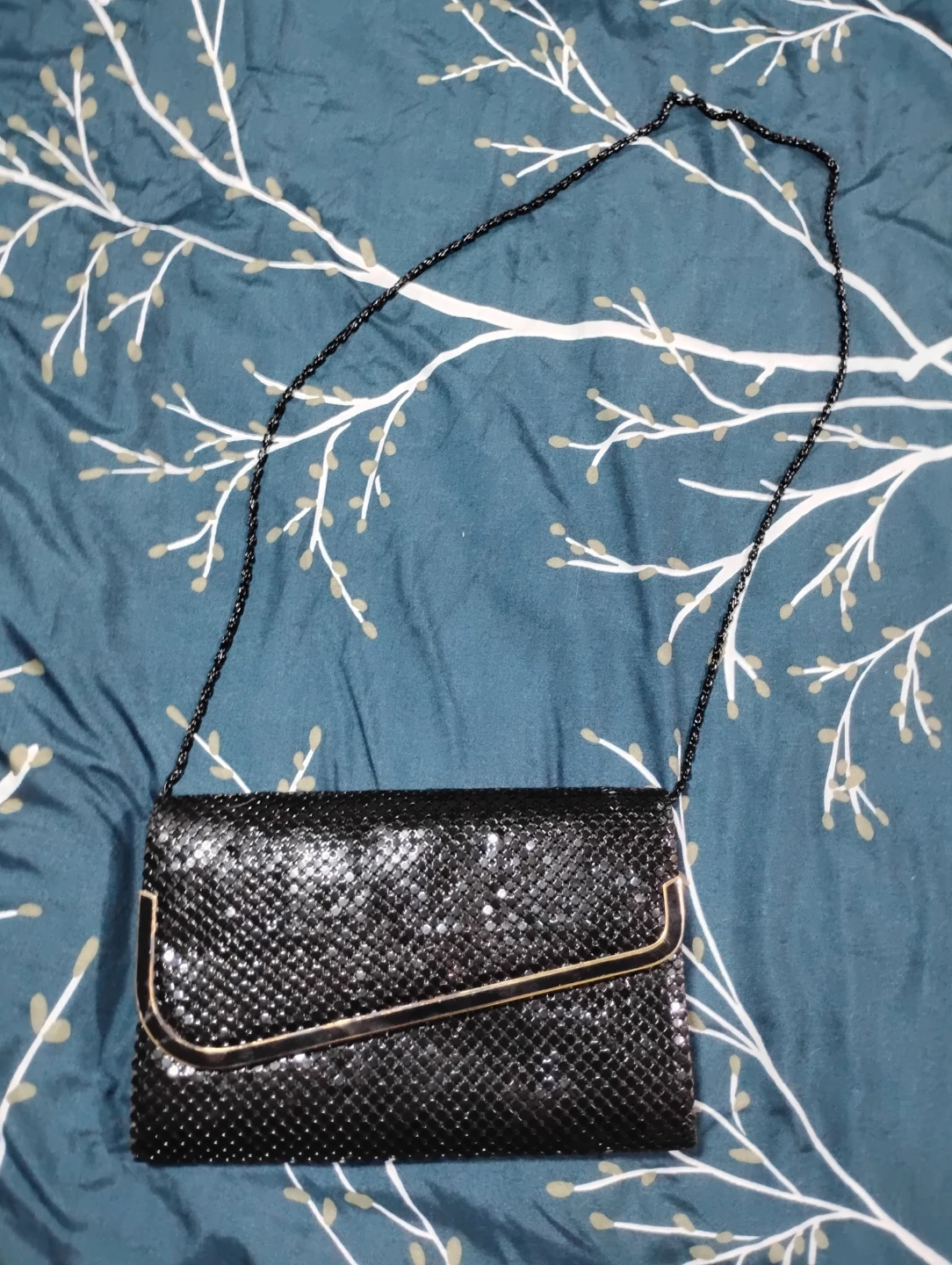 Black Mesh Clutch purse with chain strap