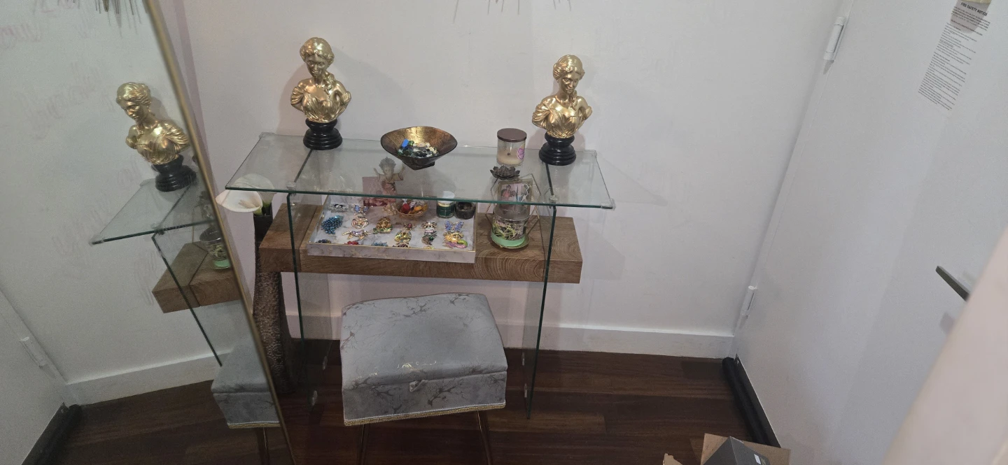 Glass Console Table with Wood Shelf - photo 2