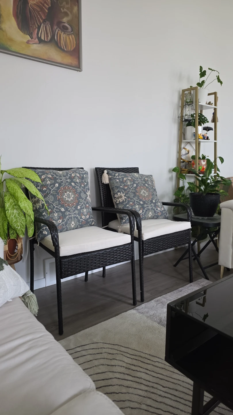 Set of 3 Patio Chairs with Seat Cushions, Glass Top Table - photo 2
