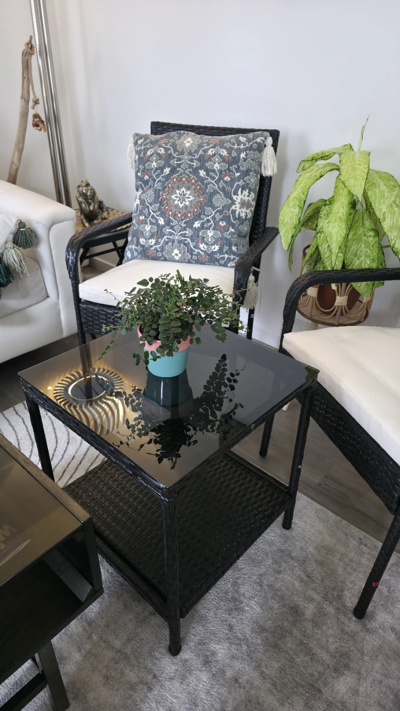Set of 3 Patio Chairs with Seat Cushions, Glass Top Table - photo 3