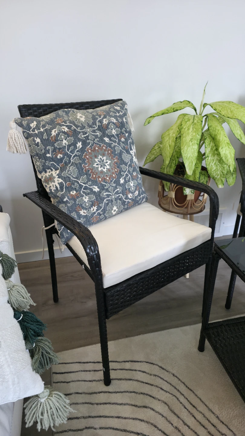 Set of 3 Patio Chairs with Seat Cushions, Glass Top Table - photo 5