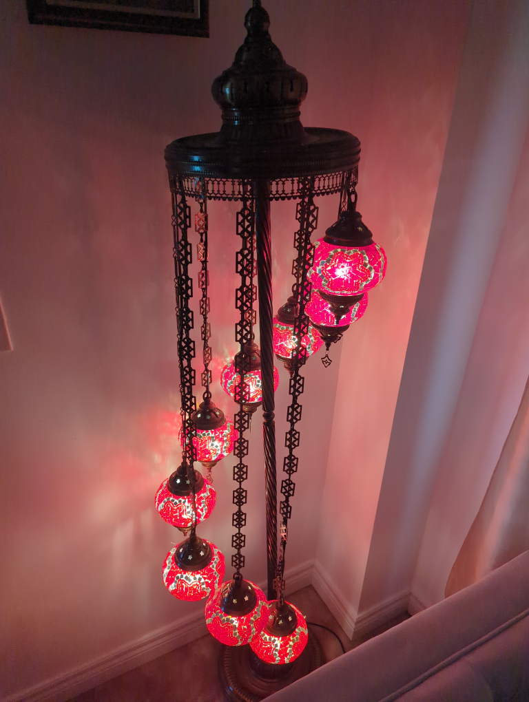 Mosaic Turkish Floor Lamp with 9 Red Globe Lights - photo 2