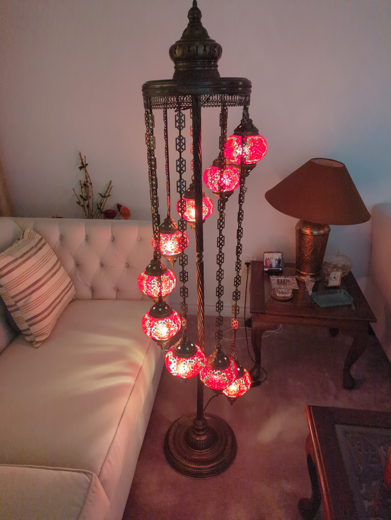Mosaic Turkish Floor Lamp with 9 Red Globe Lights - photo 3