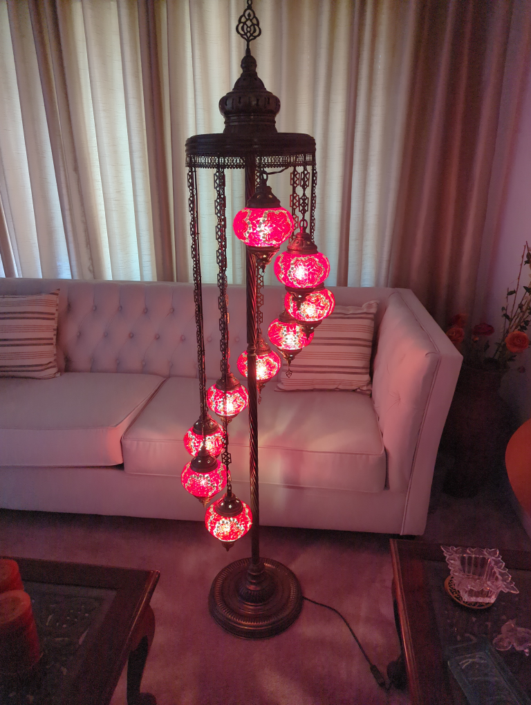 Mosaic Turkish Floor Lamp with 9 Red Globe Lights - photo 4