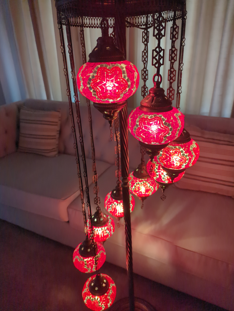 Mosaic Turkish Floor Lamp with 9 Red Globe Lights - photo 5