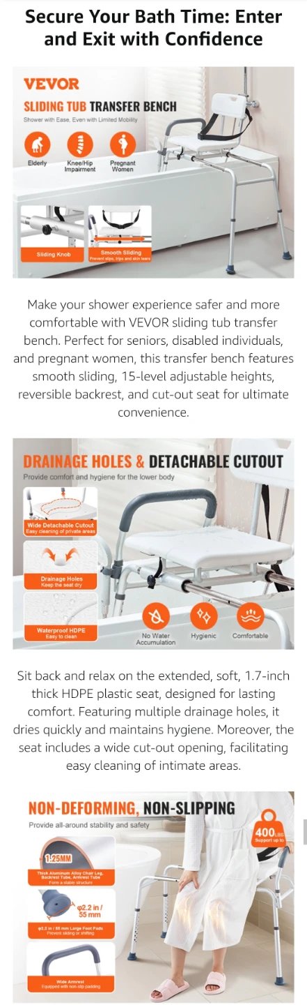 VEVOR Sliding Tub Transfer Bench –  New - photo 4