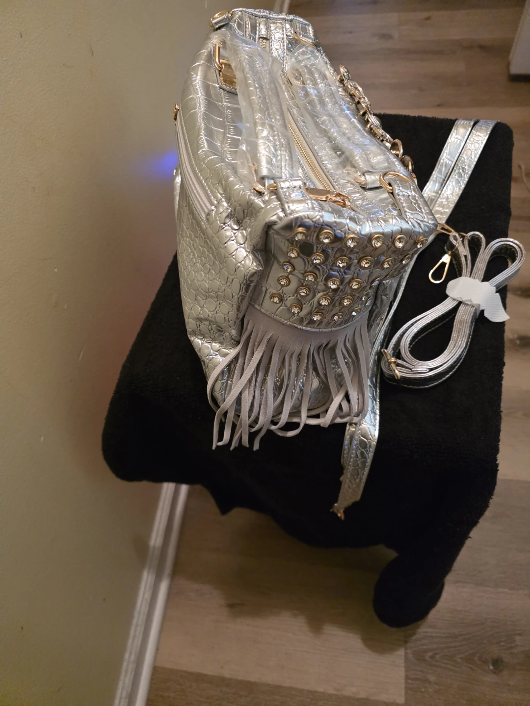 Silver Embellished Handbag with Fringe - photo 2