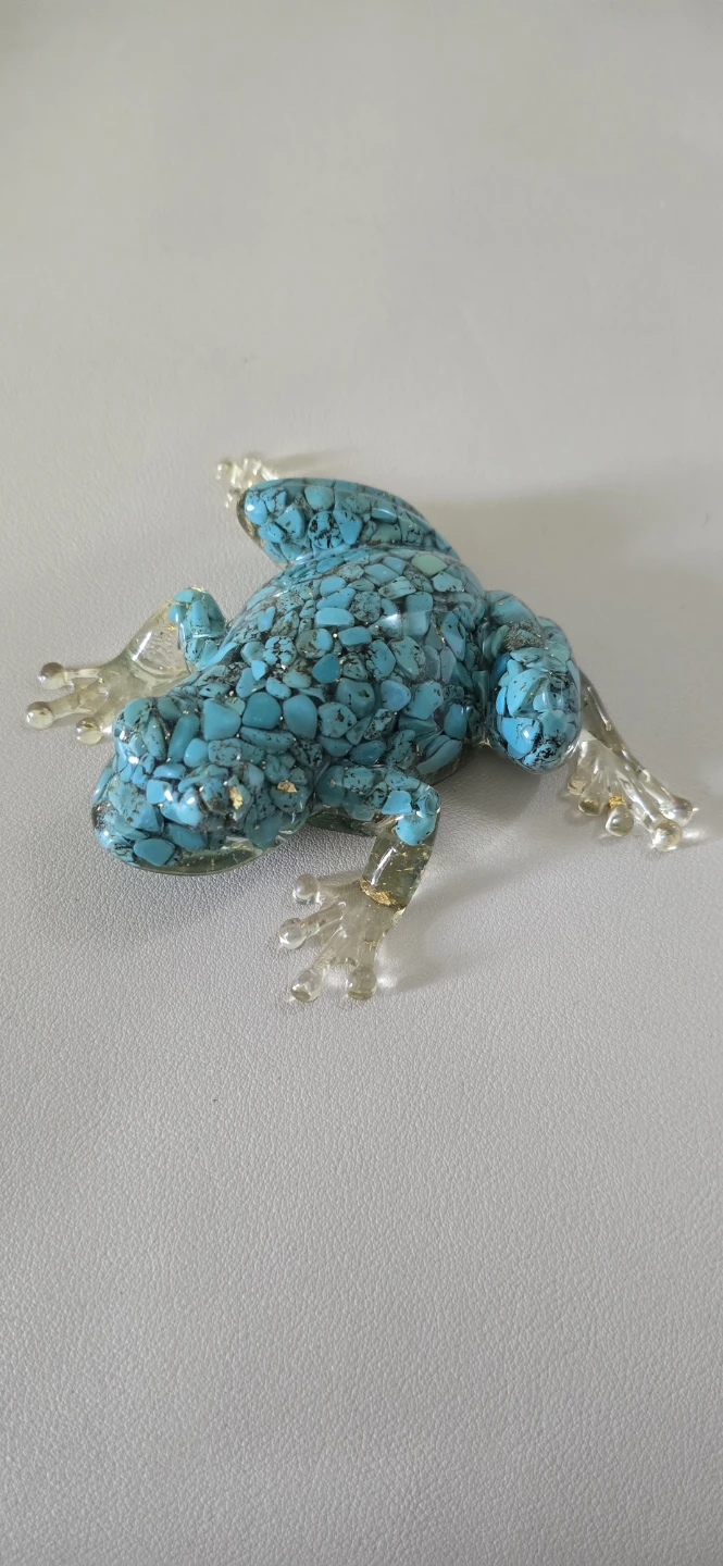 Resin Frog Figurine with Turquoise and Gold Flakes