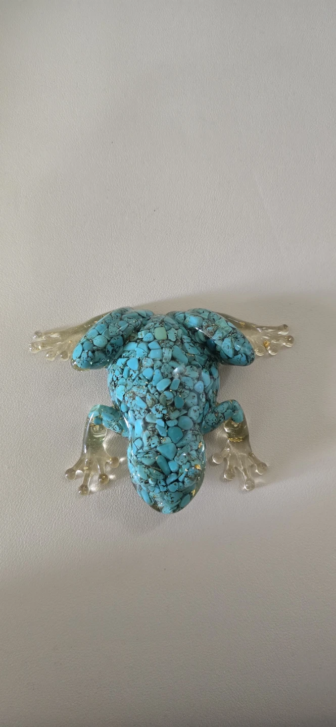 Resin Frog Figurine with Turquoise and Gold Flakes - photo 2