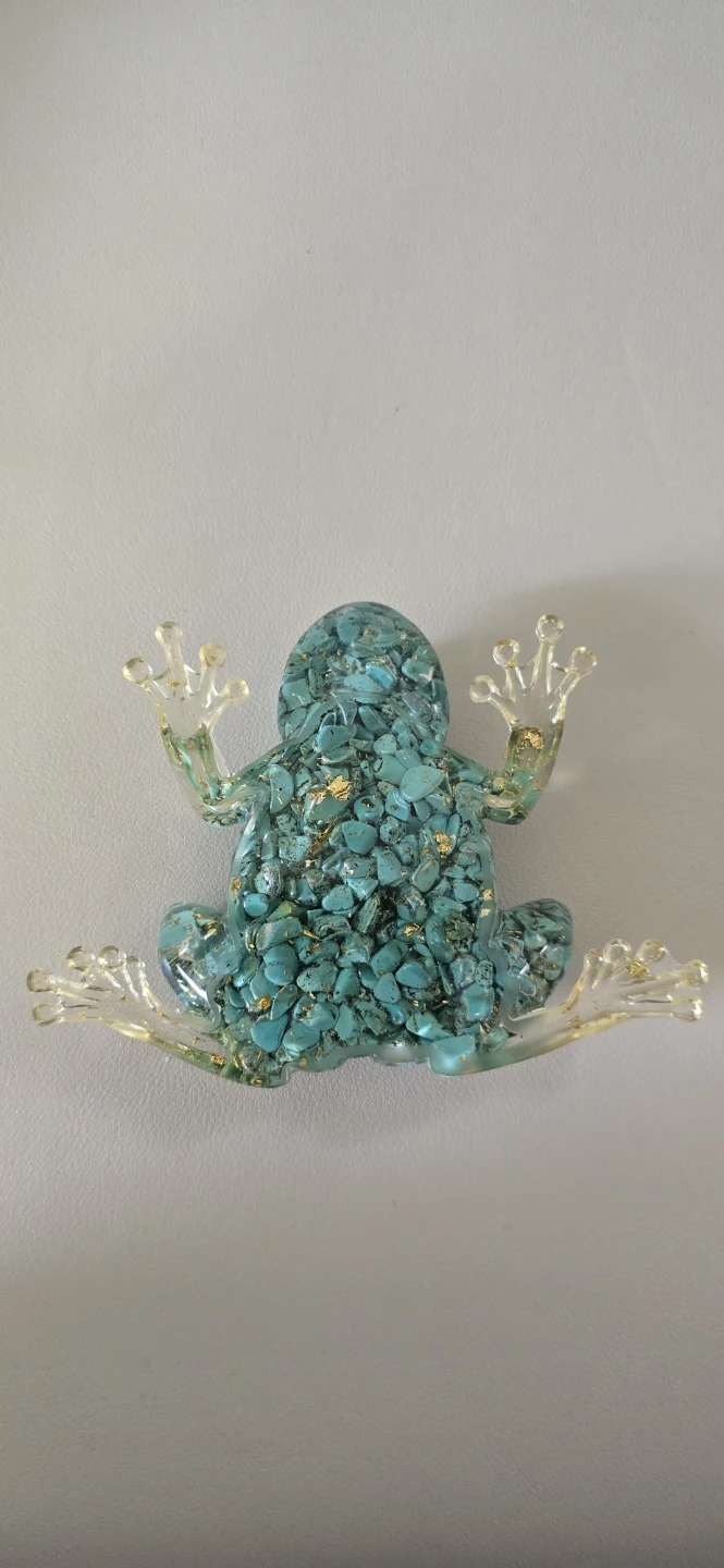 Resin Frog Figurine with Turquoise and Gold Flakes - photo 3