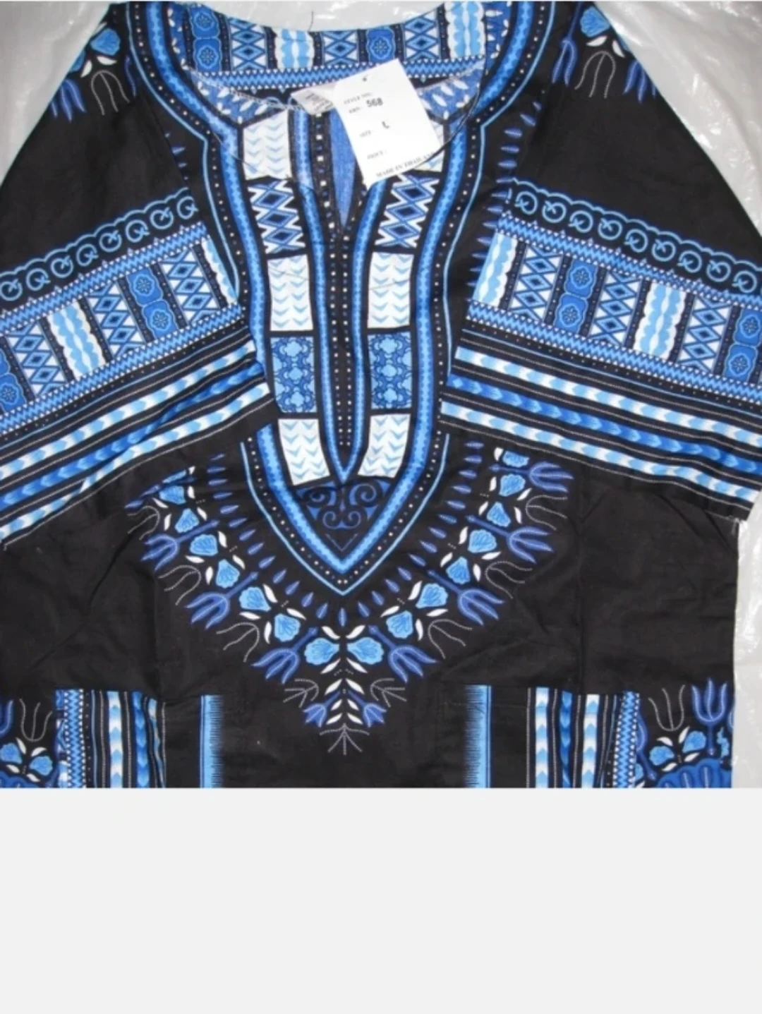NEW Dashiki Shirt Top Black Blue white Small M 4 6 8 blouse