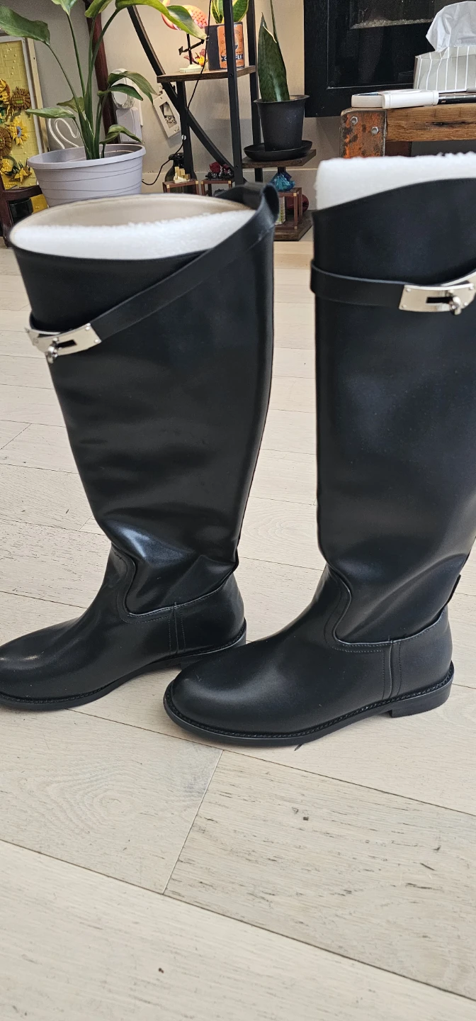 Black Tall Boots with Buckle Detail- Size 8 - photo 2