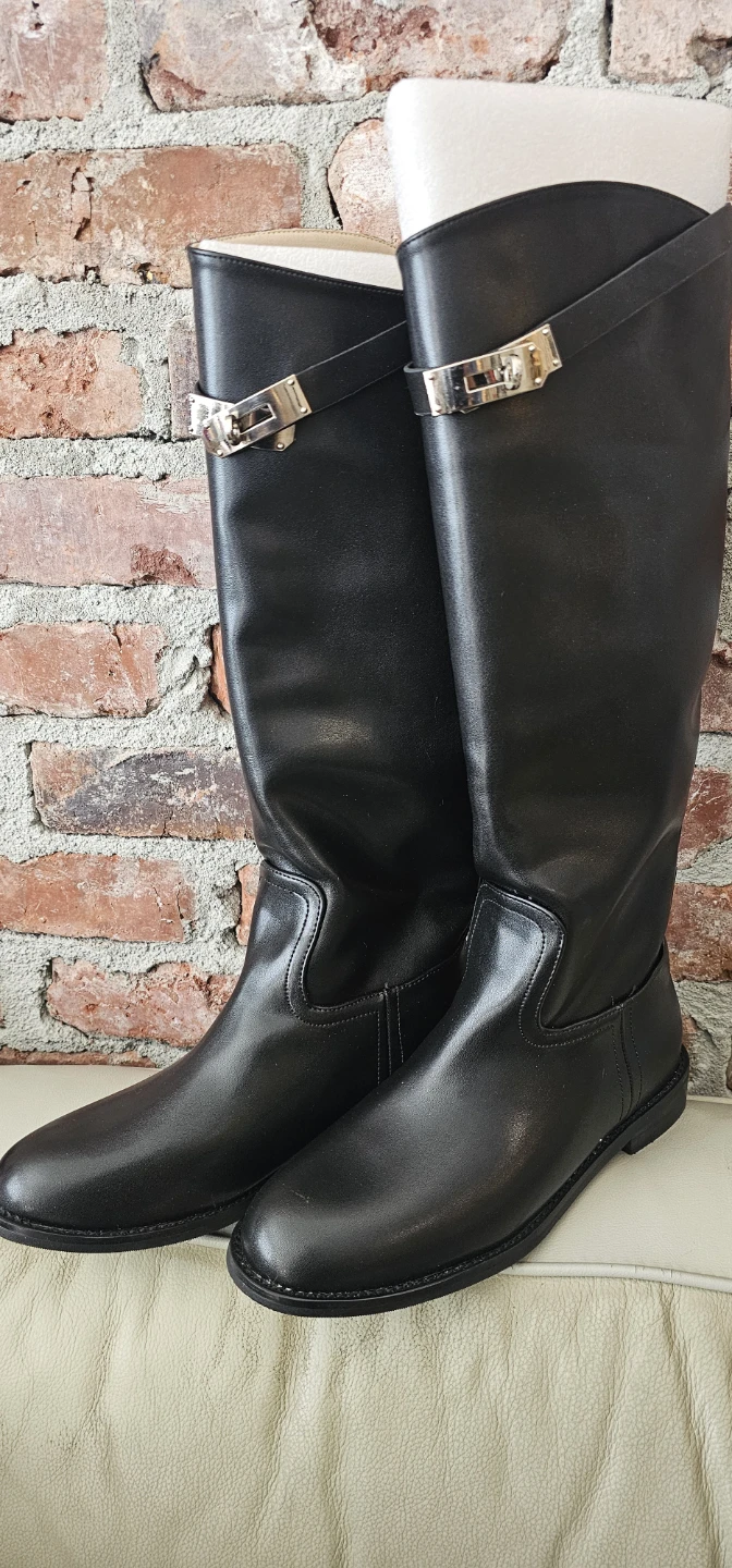 Black Tall Boots with Buckle Detail- Size 8 - photo 5