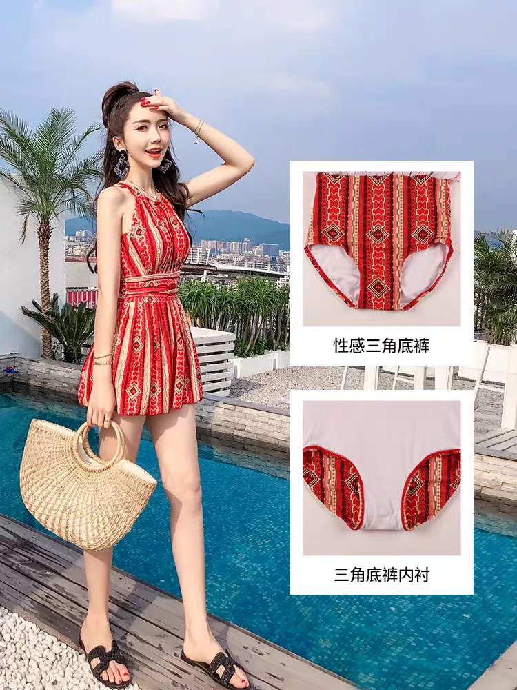 Women's Red Striped Halterneck Swimsuit - photo 4