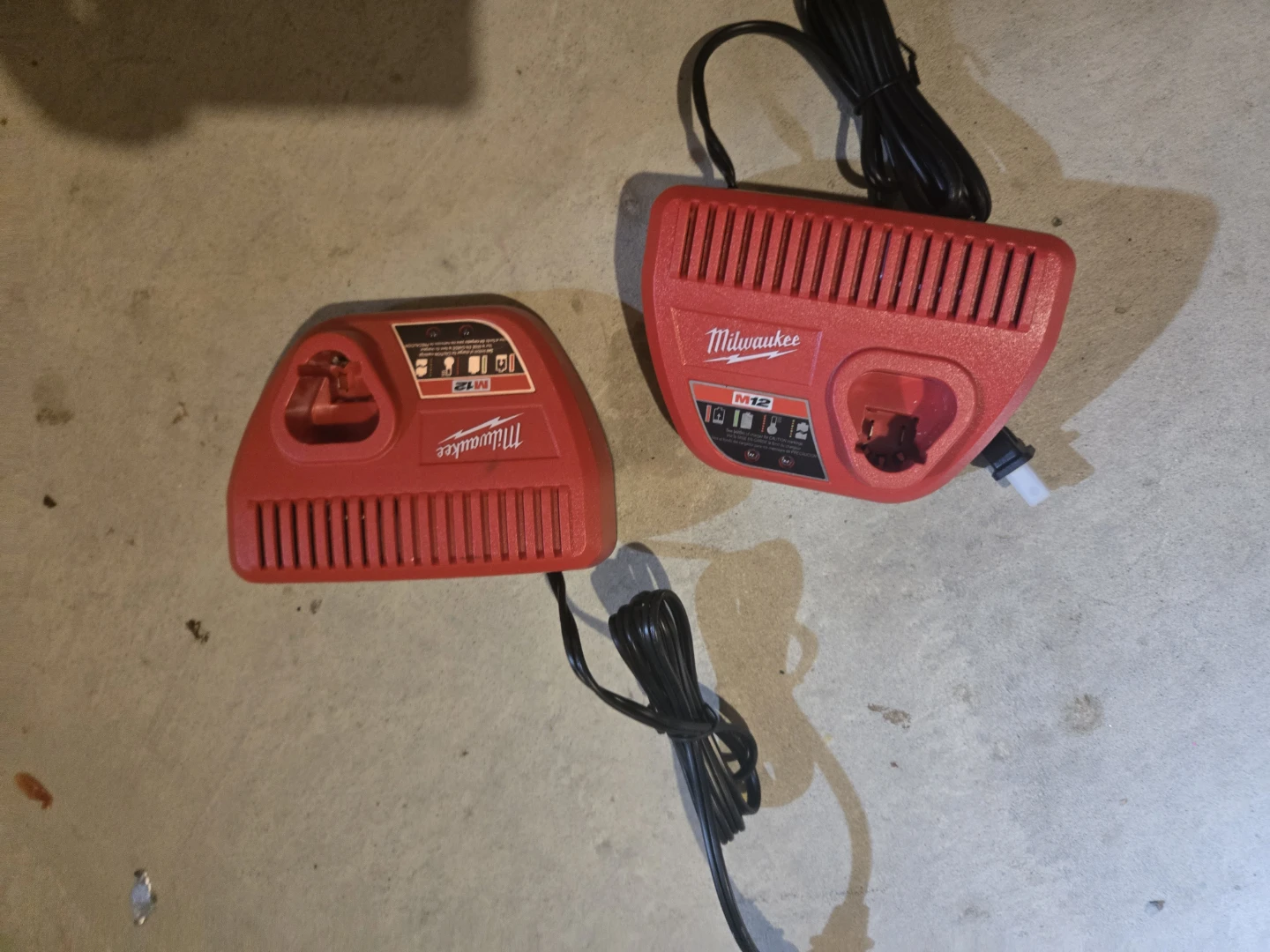 2x Milwaukee M12 Red Lithium Ion Battery Chargers