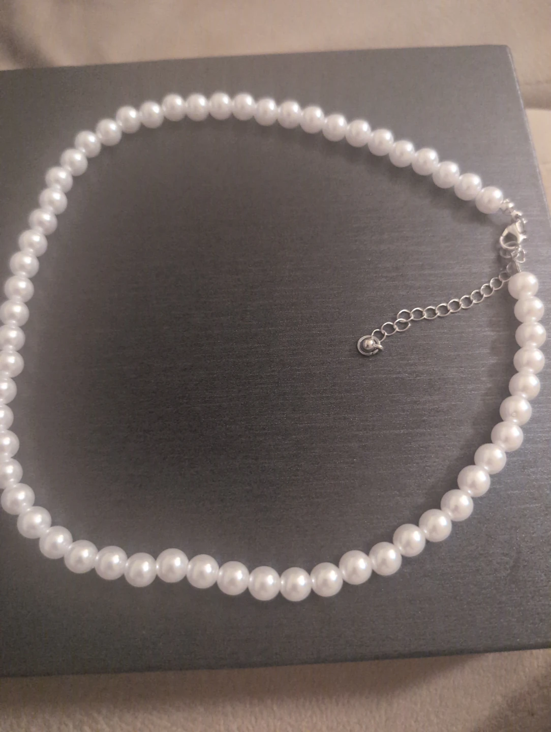 White Faux Pearl Necklace with Silver Clasp