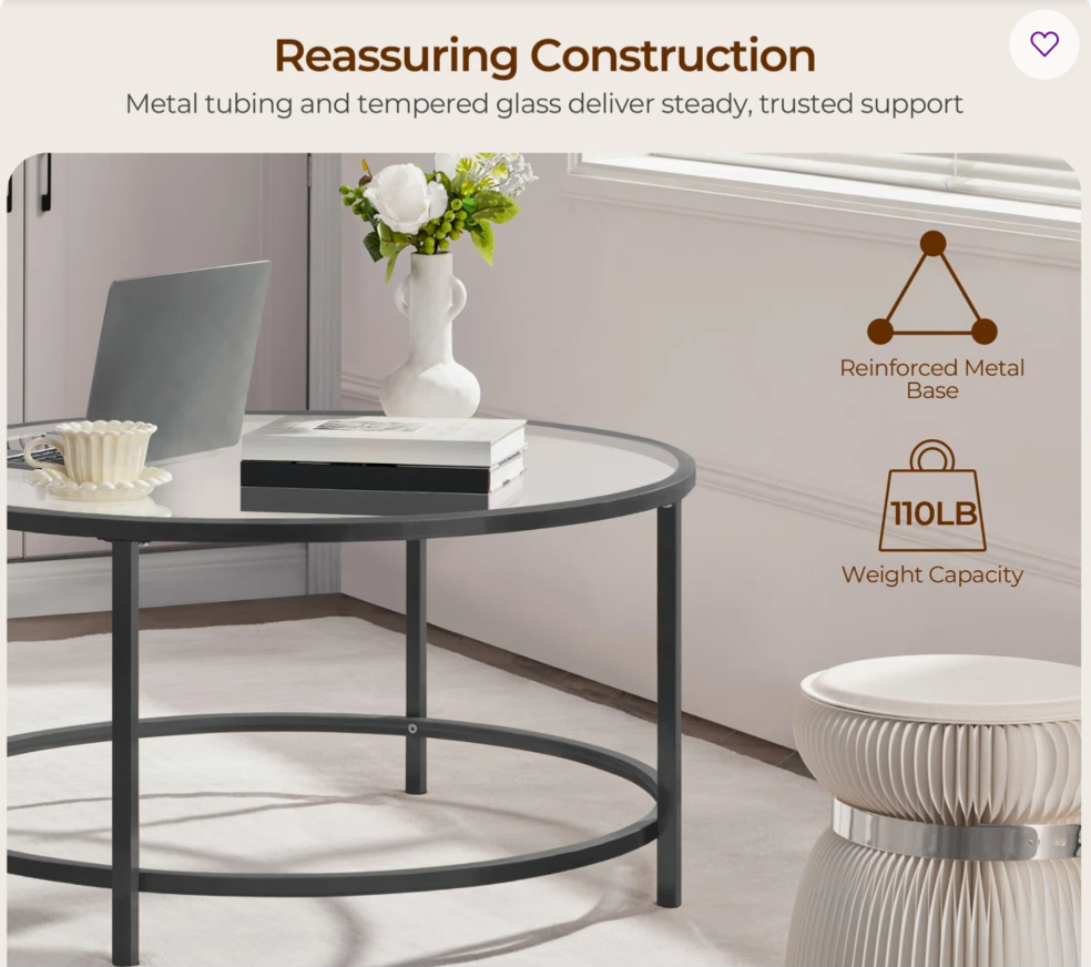 Wayfair round class coffee table - photo 4