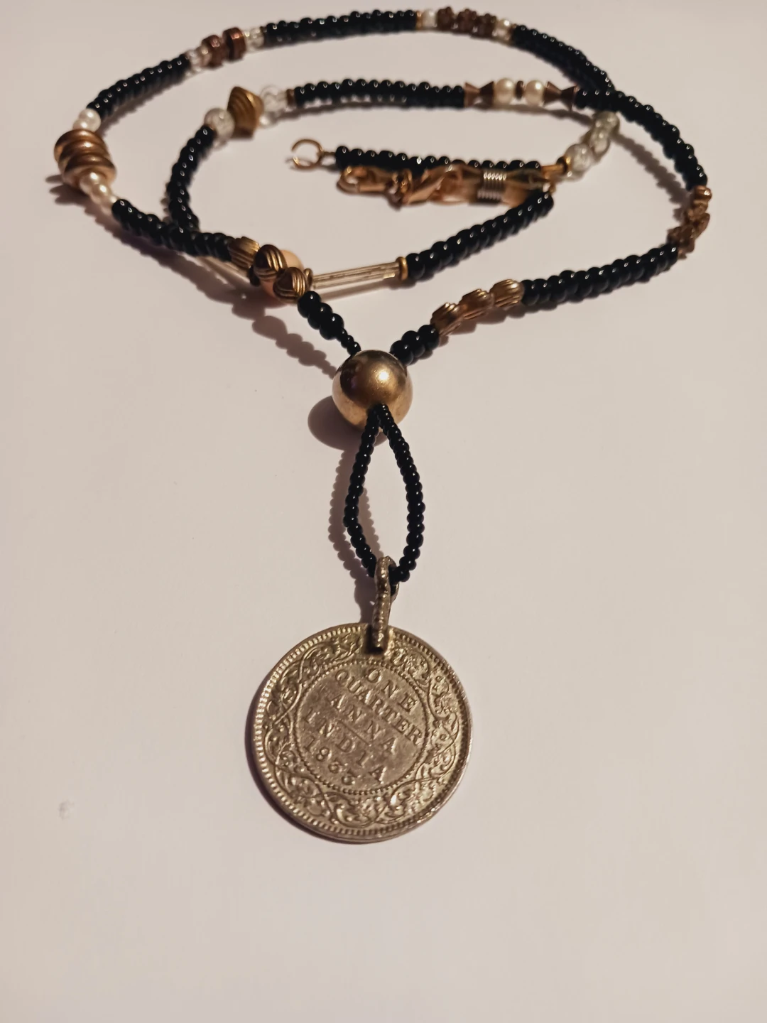 Vintage  Indian Coin Pendant with Beaded Necklace