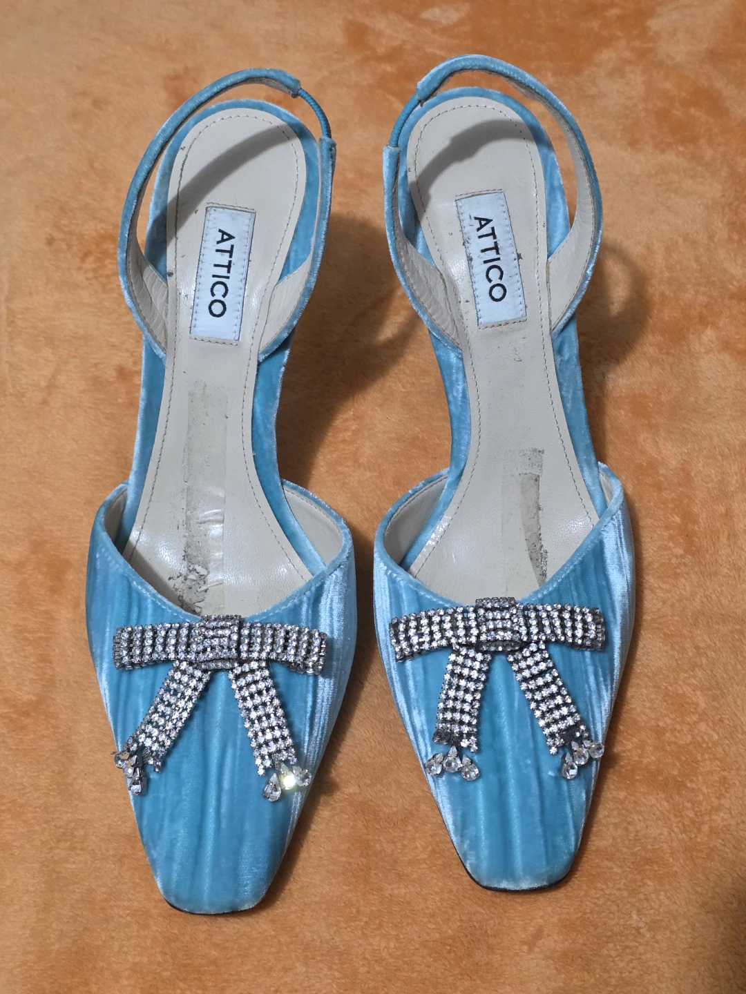 ATTICO Blue Velvet Crystal Bow Slingback Heels