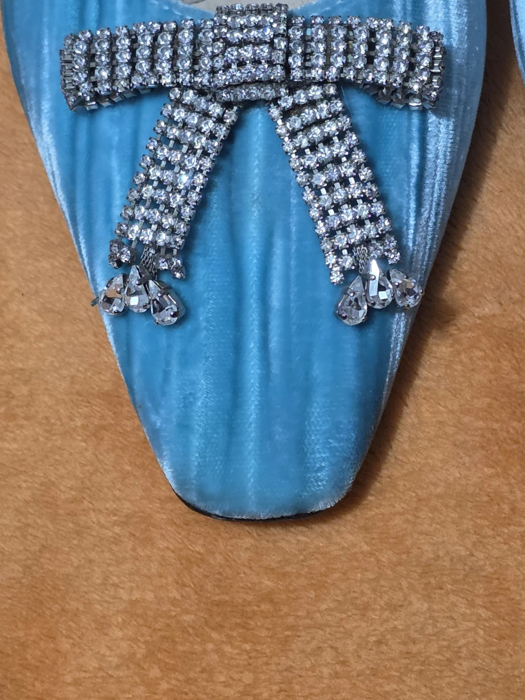 ATTICO Blue Velvet Crystal Bow Slingback Heels - photo 2