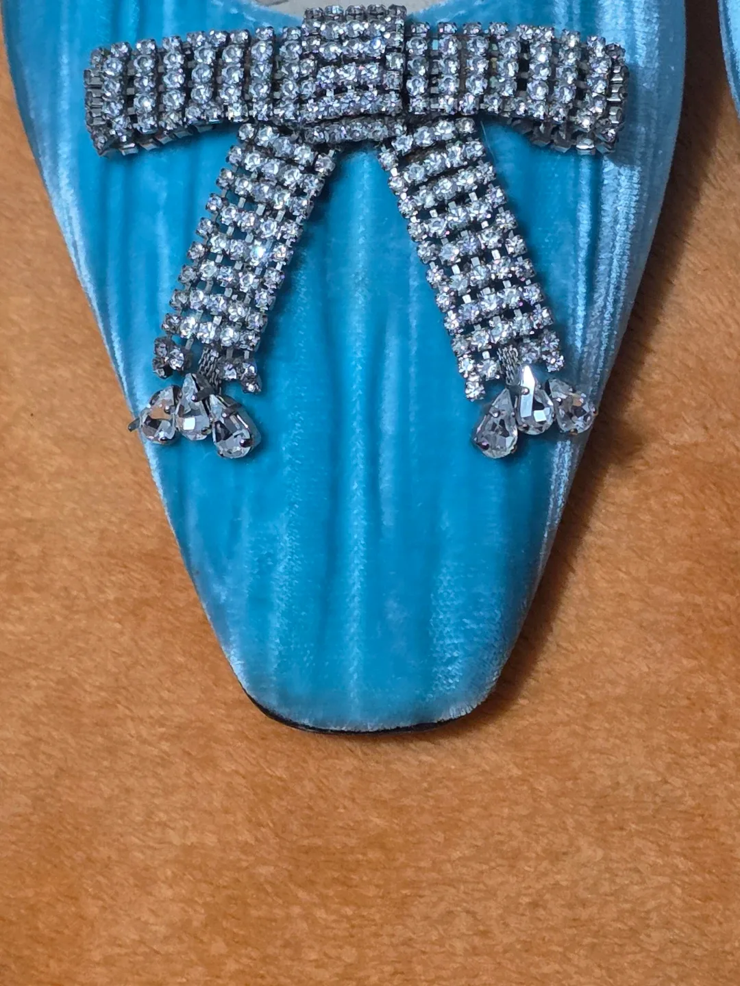 ATTICO Blue Velvet Crystal Bow Slingback Heels - photo 2