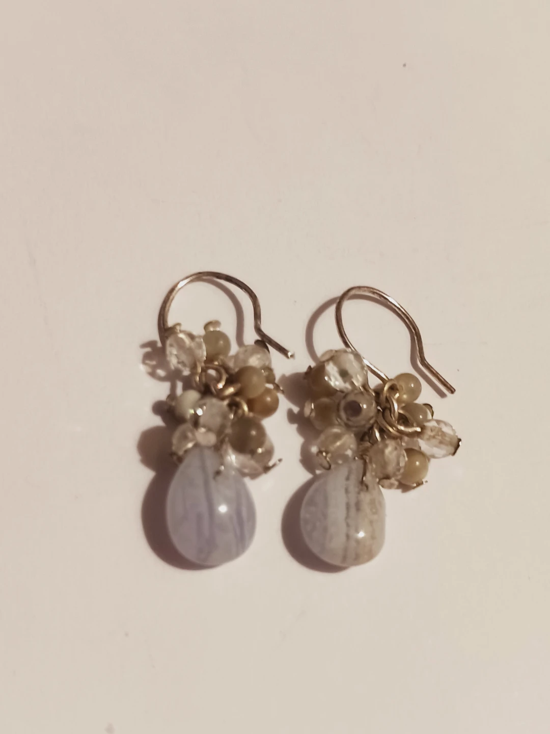 Blue Lace Agate & Clear Quartz Earrings