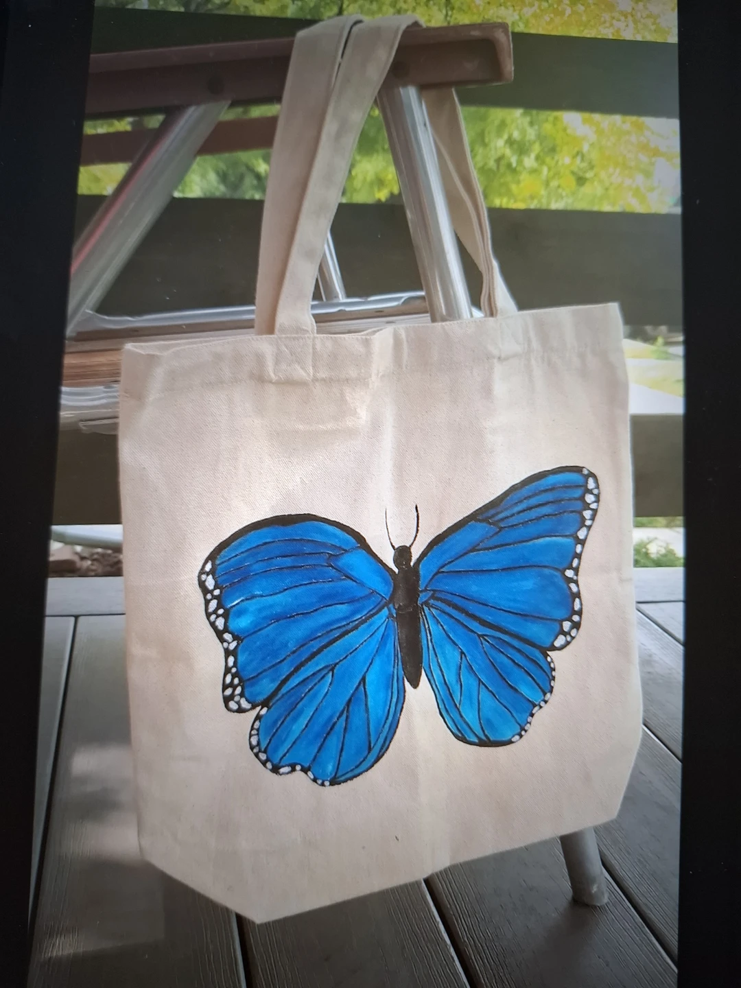 Canvas Tote Bag with Blue Butterfly Design