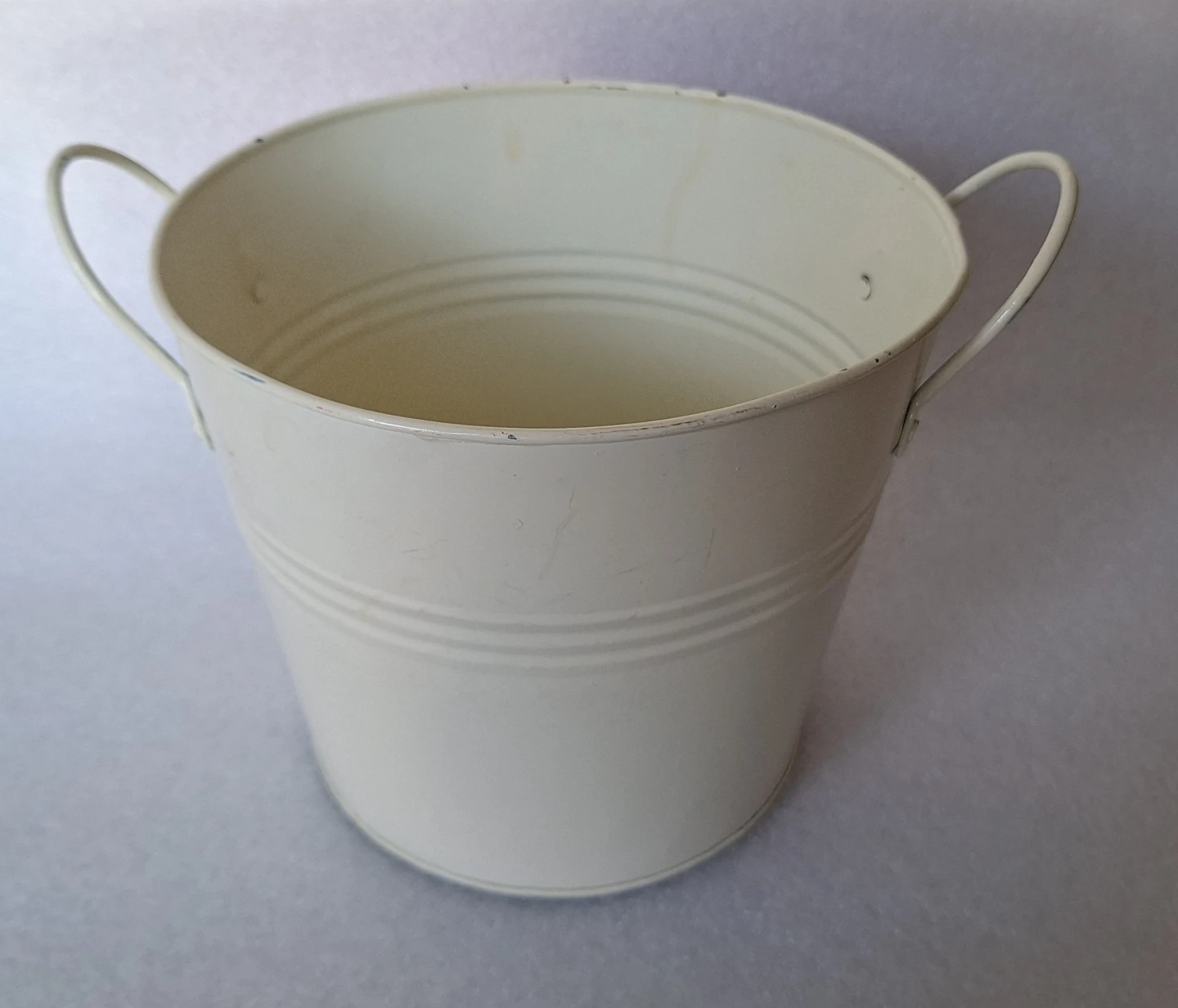 Cream Metal Bucket with Handles
