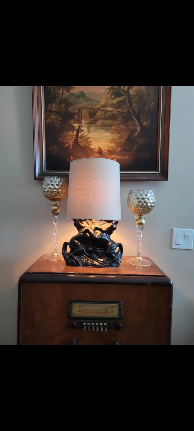 Vintage Ceramic Horse Lamp Base - Black