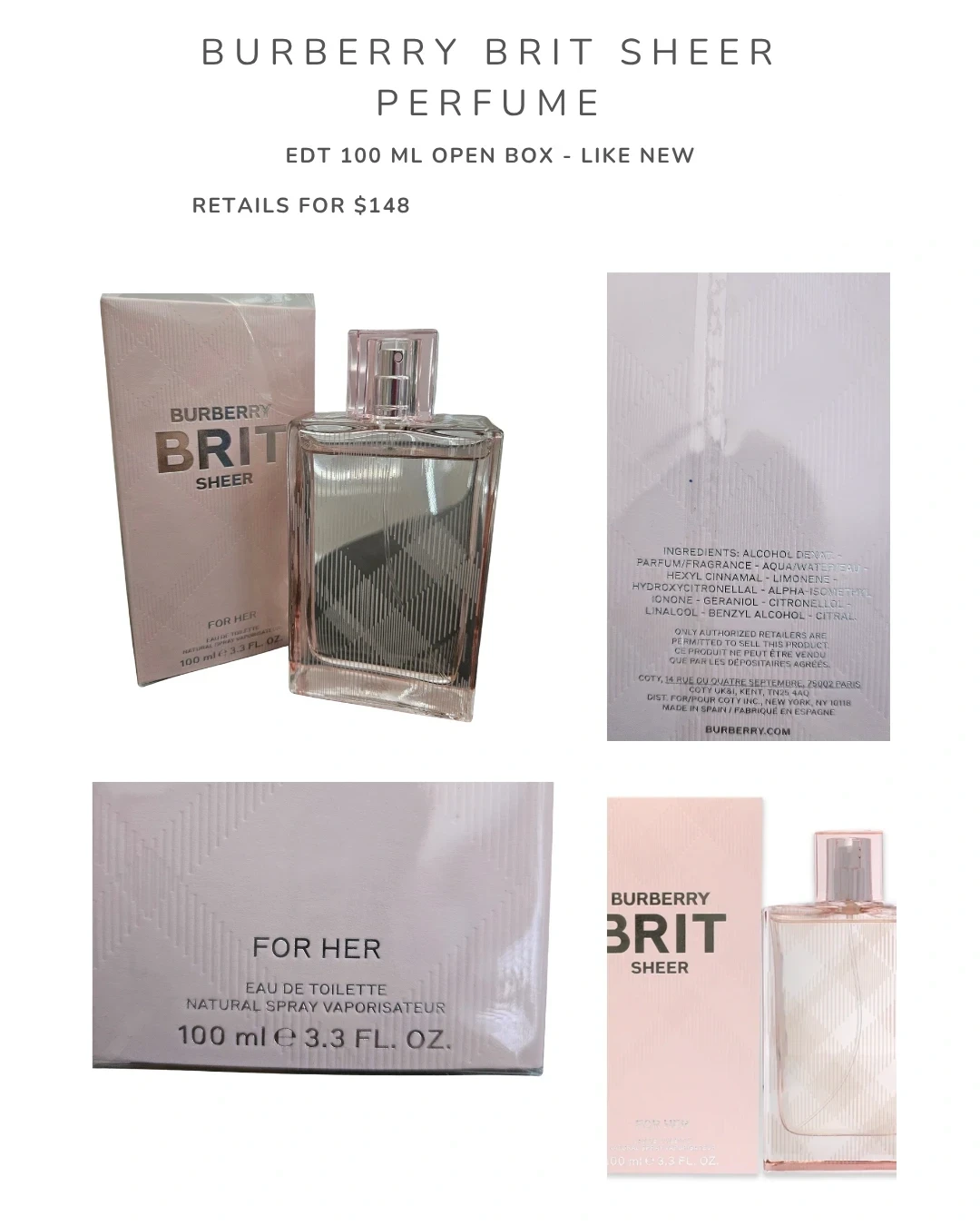Burberry Brit Sheer Eau de Toilette for Women 100ml