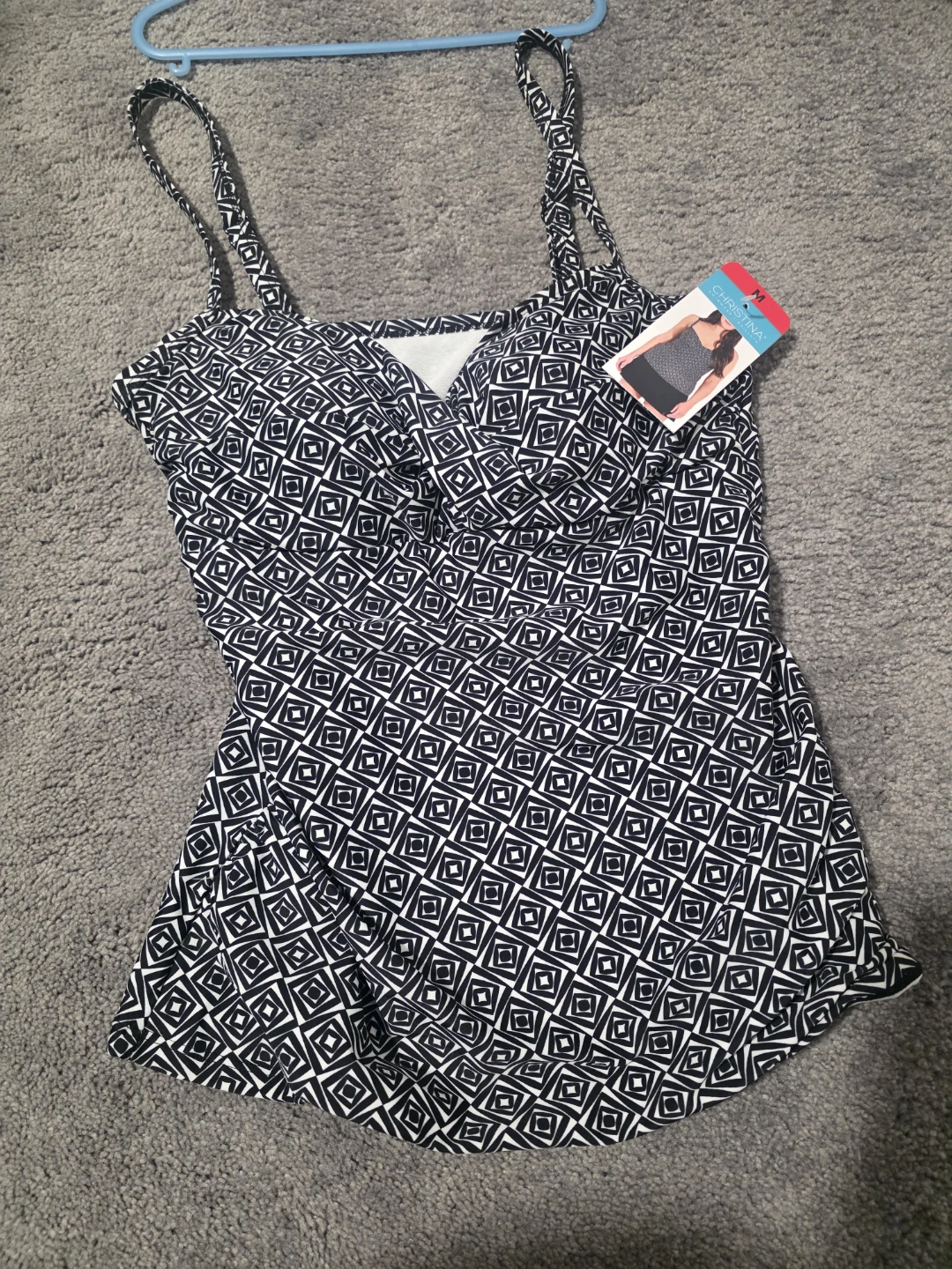 Christina Swim Tank Top - Black & White Pattern - Size M ⚽