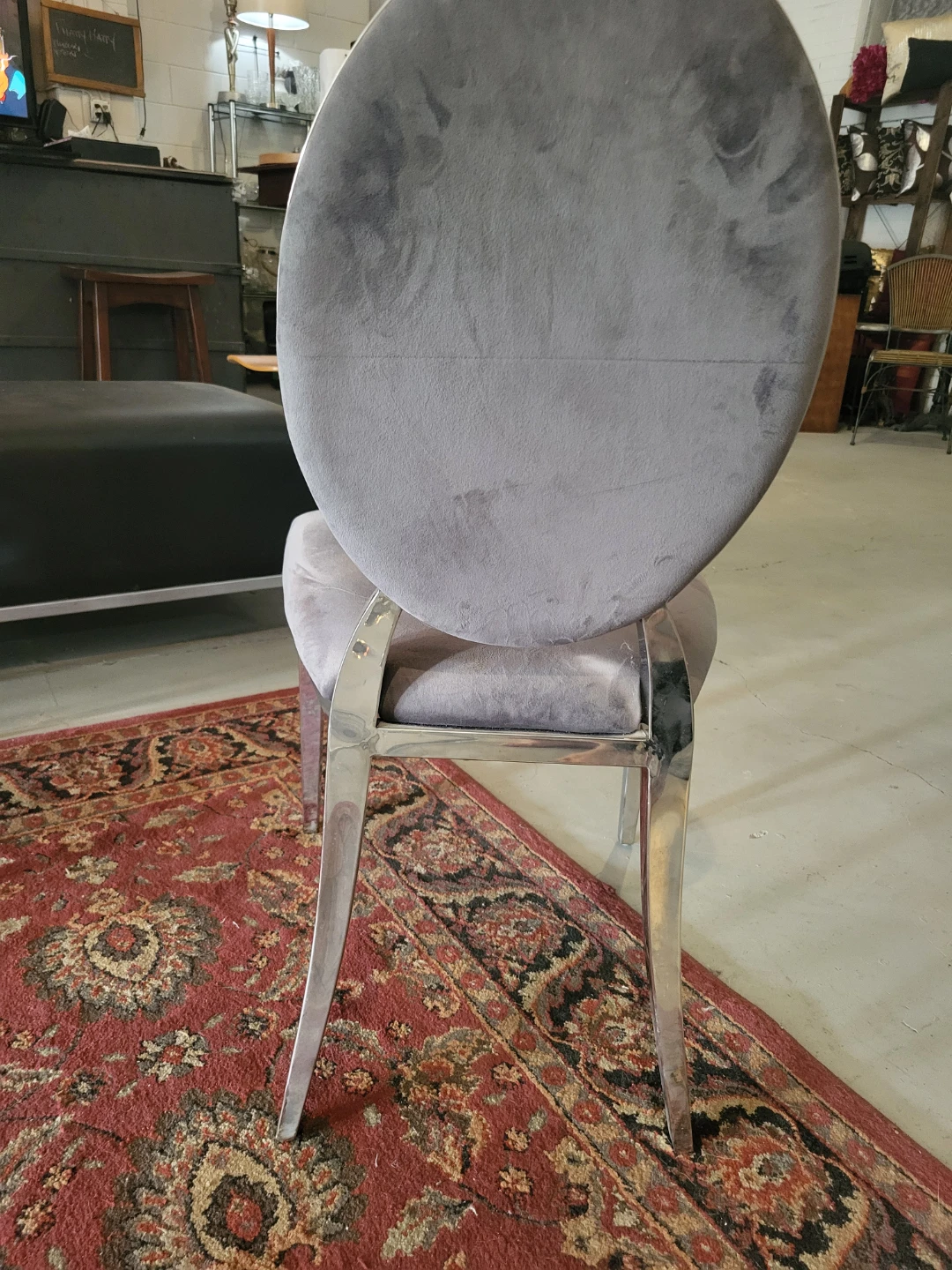 Set of 4 Grey Velvet Dining Chairs with Chrome Legs - photo 4