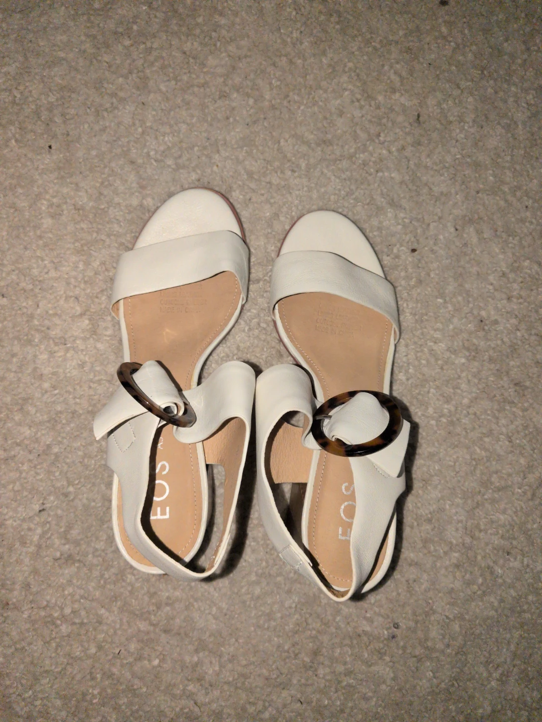 White Leather Block Heel Sandals