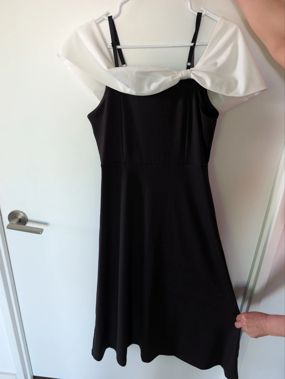 Black Midi Dress with White Bow Detail - photo 2