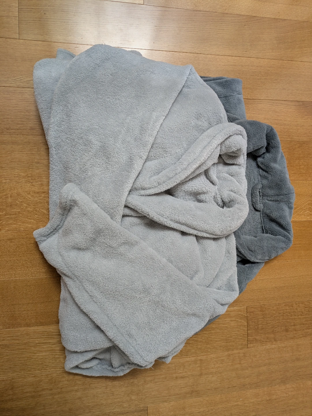 Two Plush Bathrobes - Grey and Dark Grey