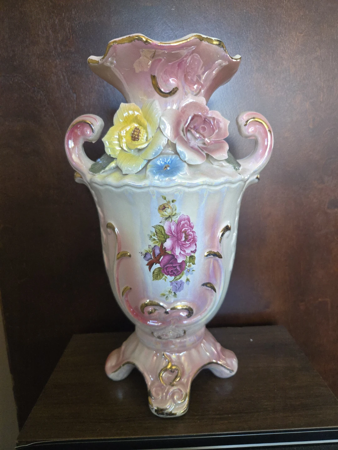 Vintage Pearlescent Pink Floral Vase