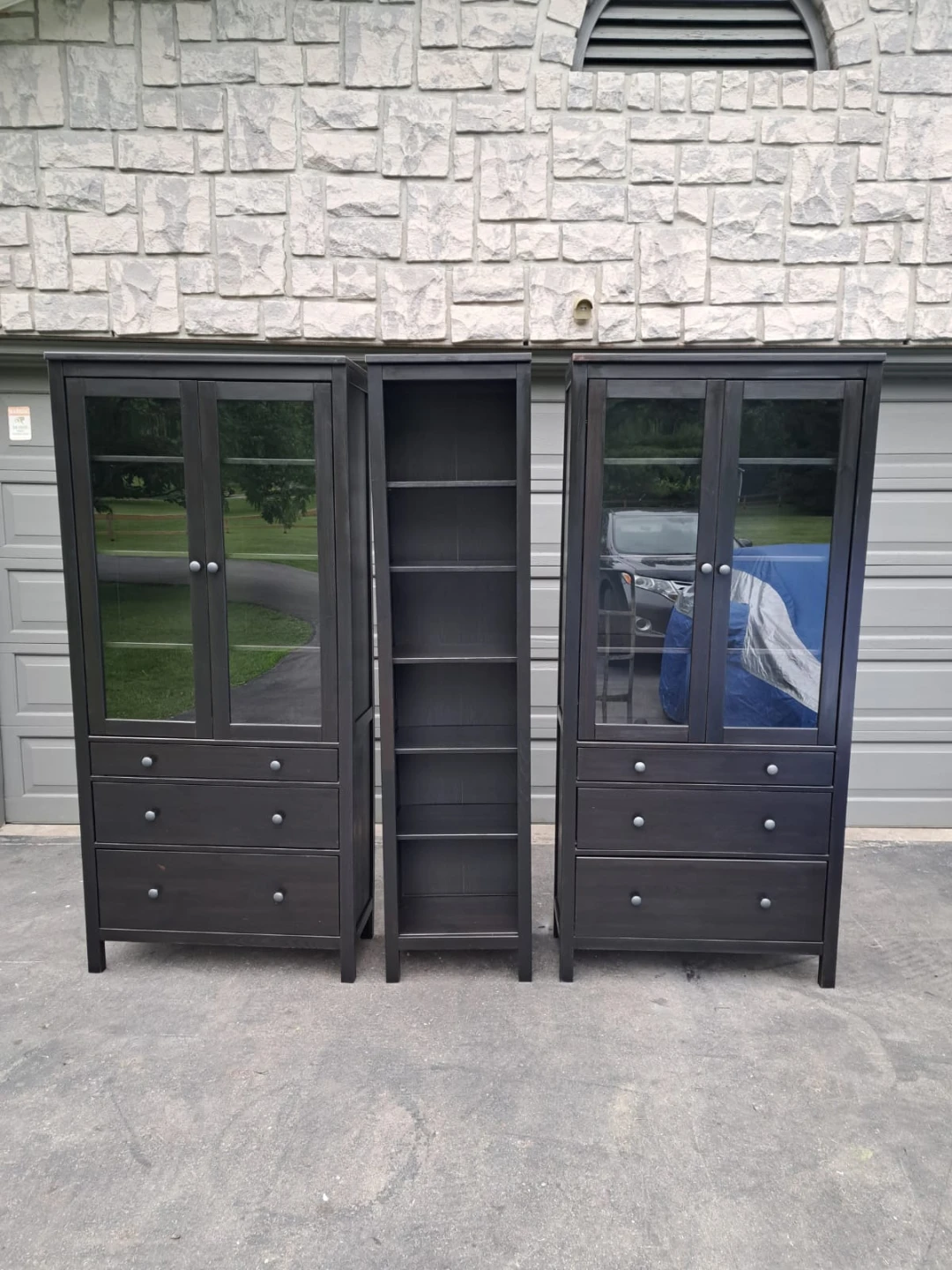 Dark Brown Cabinet with Glass Doors and Drawers - photo 2