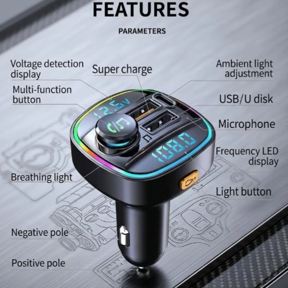 Car FM Transmitter Bluetooth 5.0 PD QC Charger - photo 4