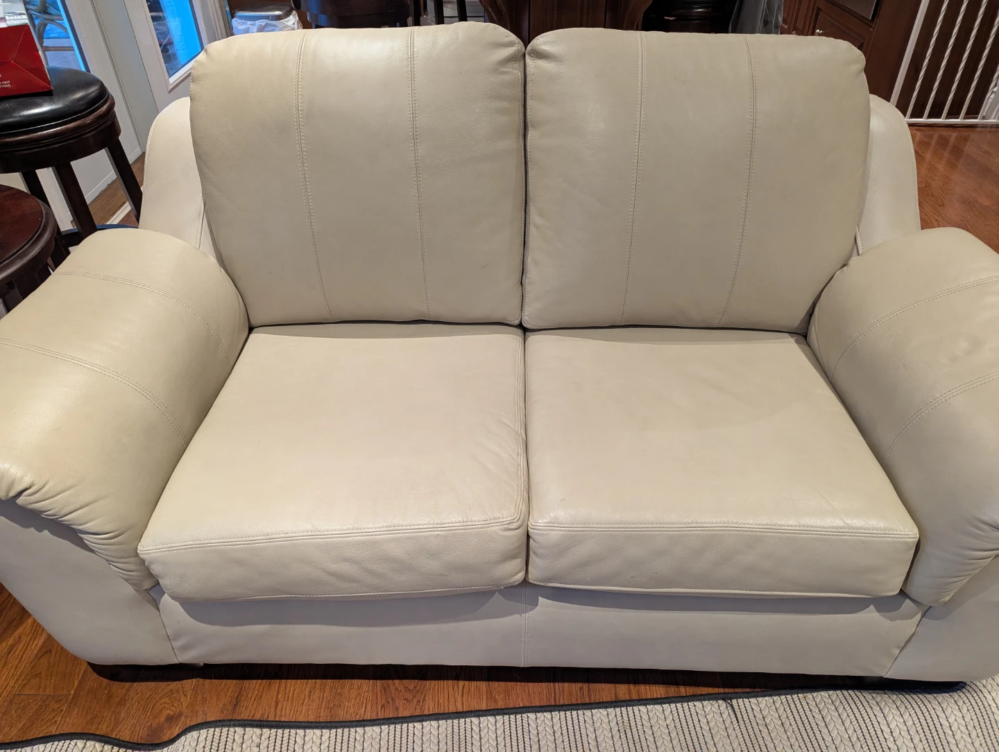 Cream Leather Loveseat - photo 2