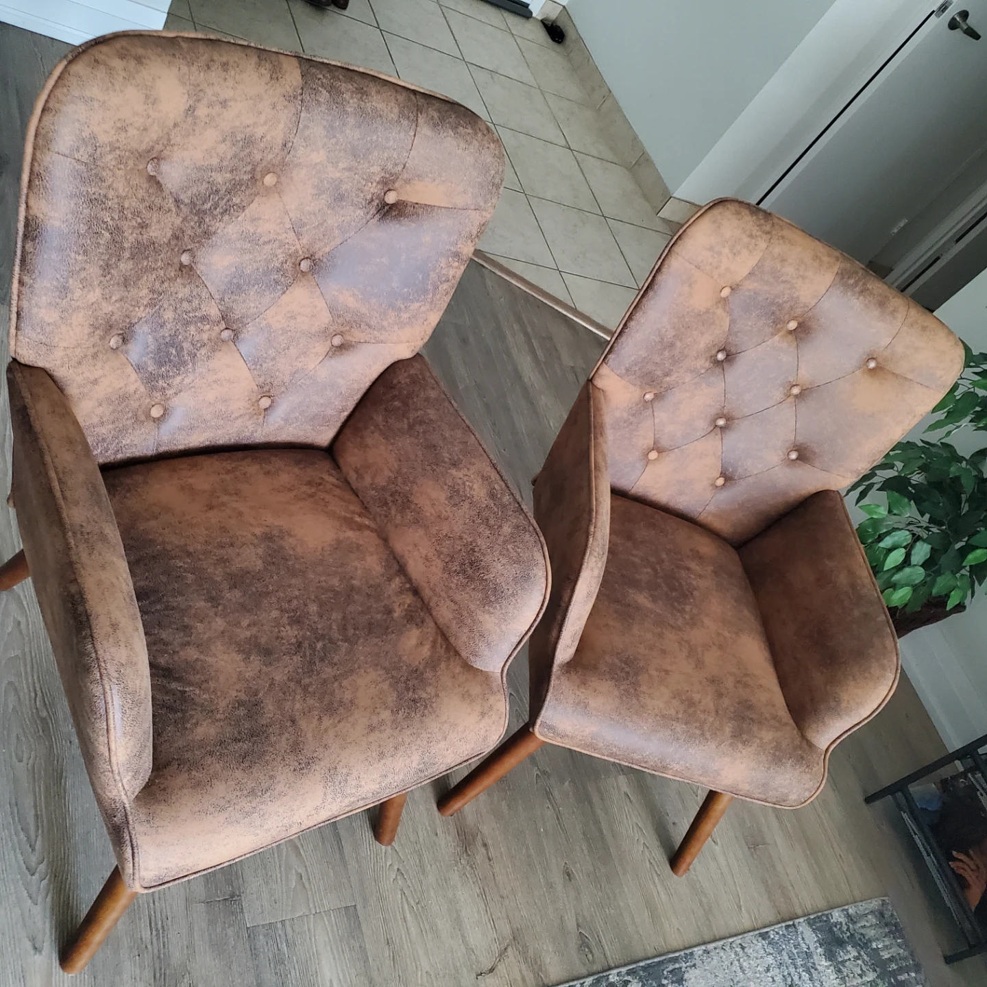 2 Faux Leather Accent Chairs - Brown - photo 2