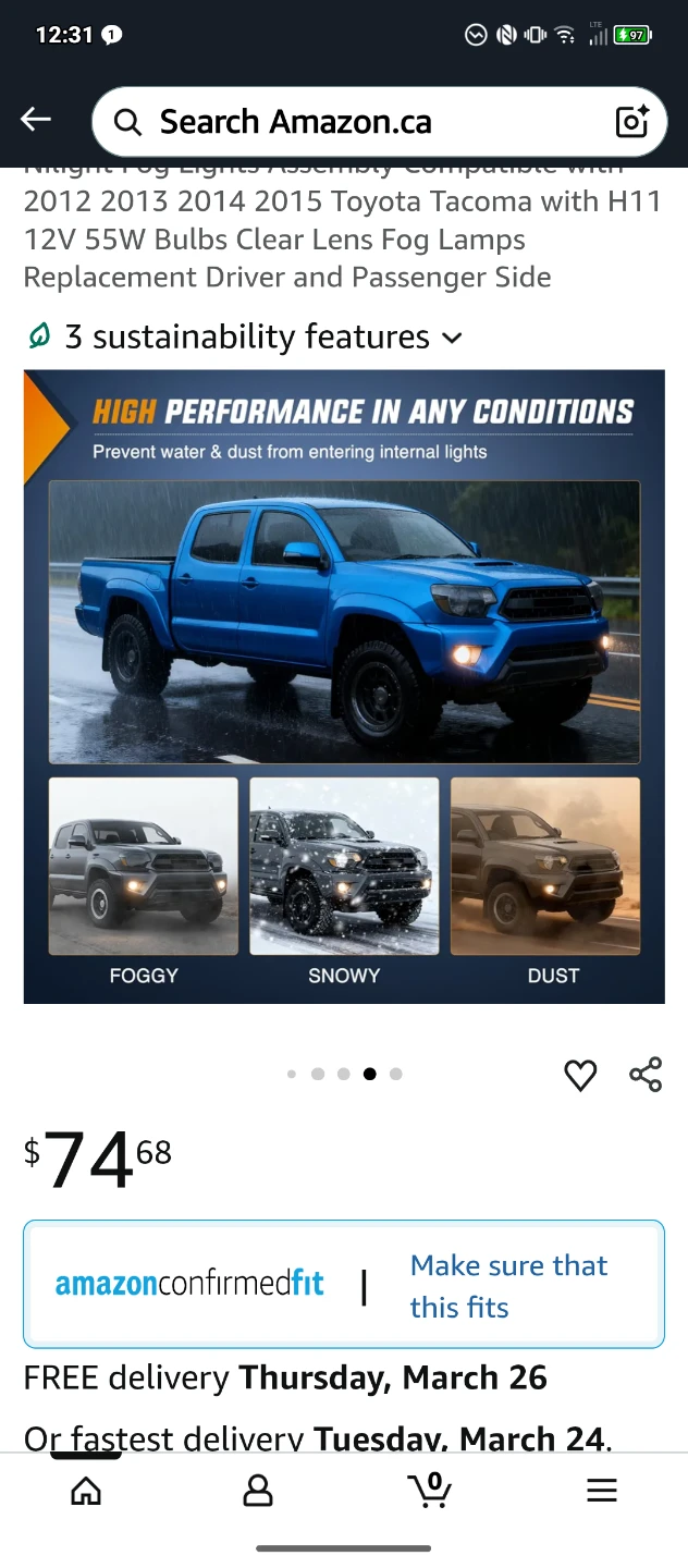 Nilight Fog Light Assembly for Toyota Tacoma 2012-2015