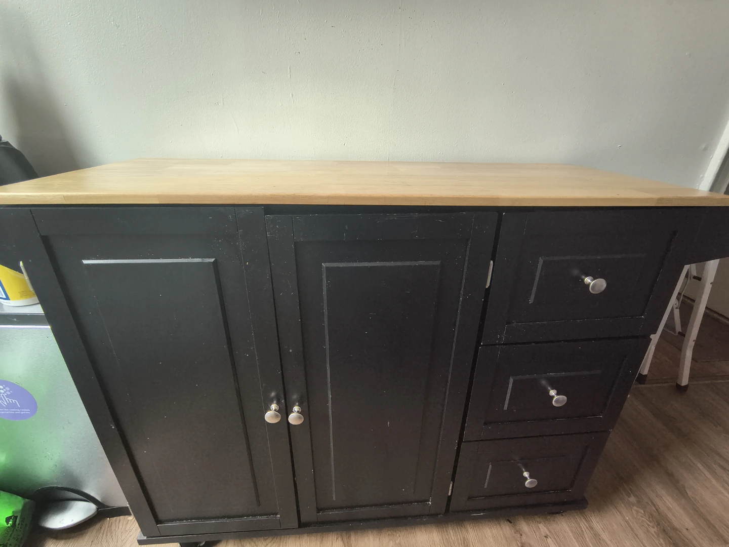 Black Kitchen Island Cart with Butcher Block Top