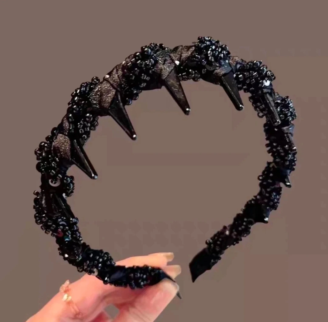 Black Beaded Headband with Spikes