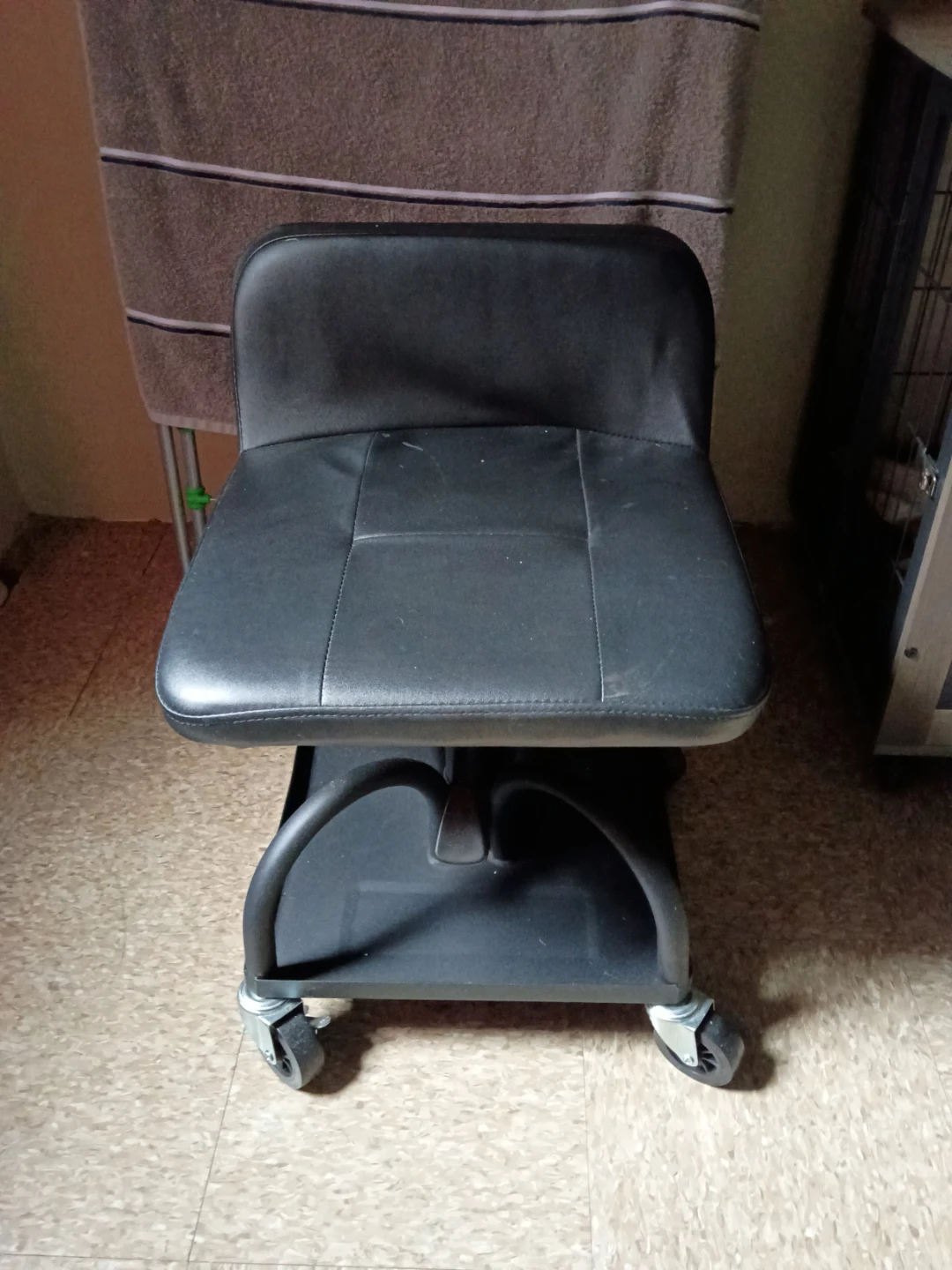 Black Rolling Stool with Shelf