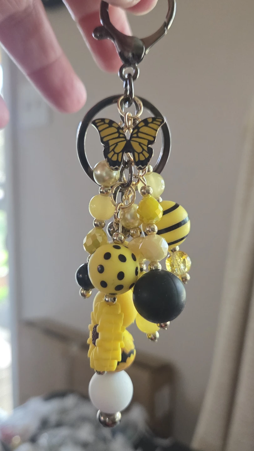 Yellow Bee and Butterfly Charm Keychain