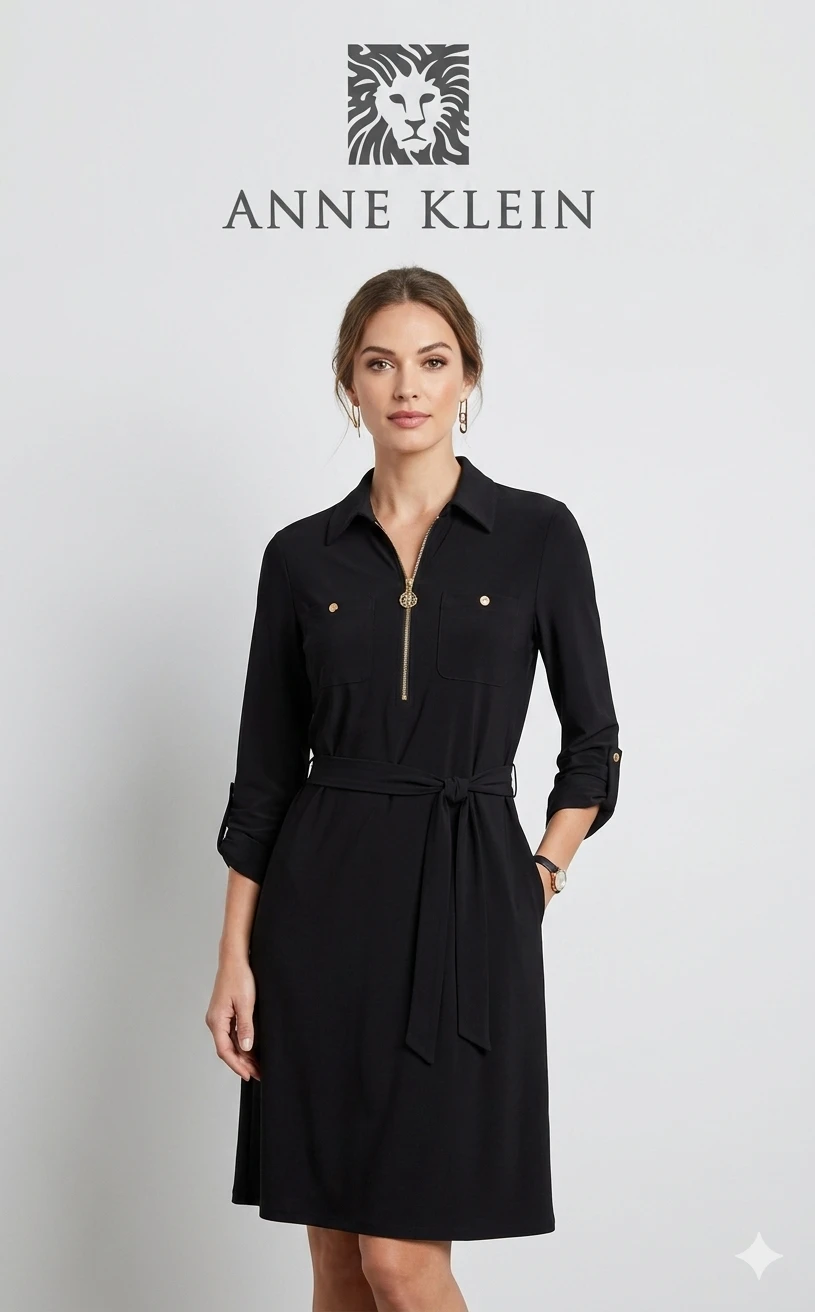 Anne Klein Black Shirt Dress with Zipper
