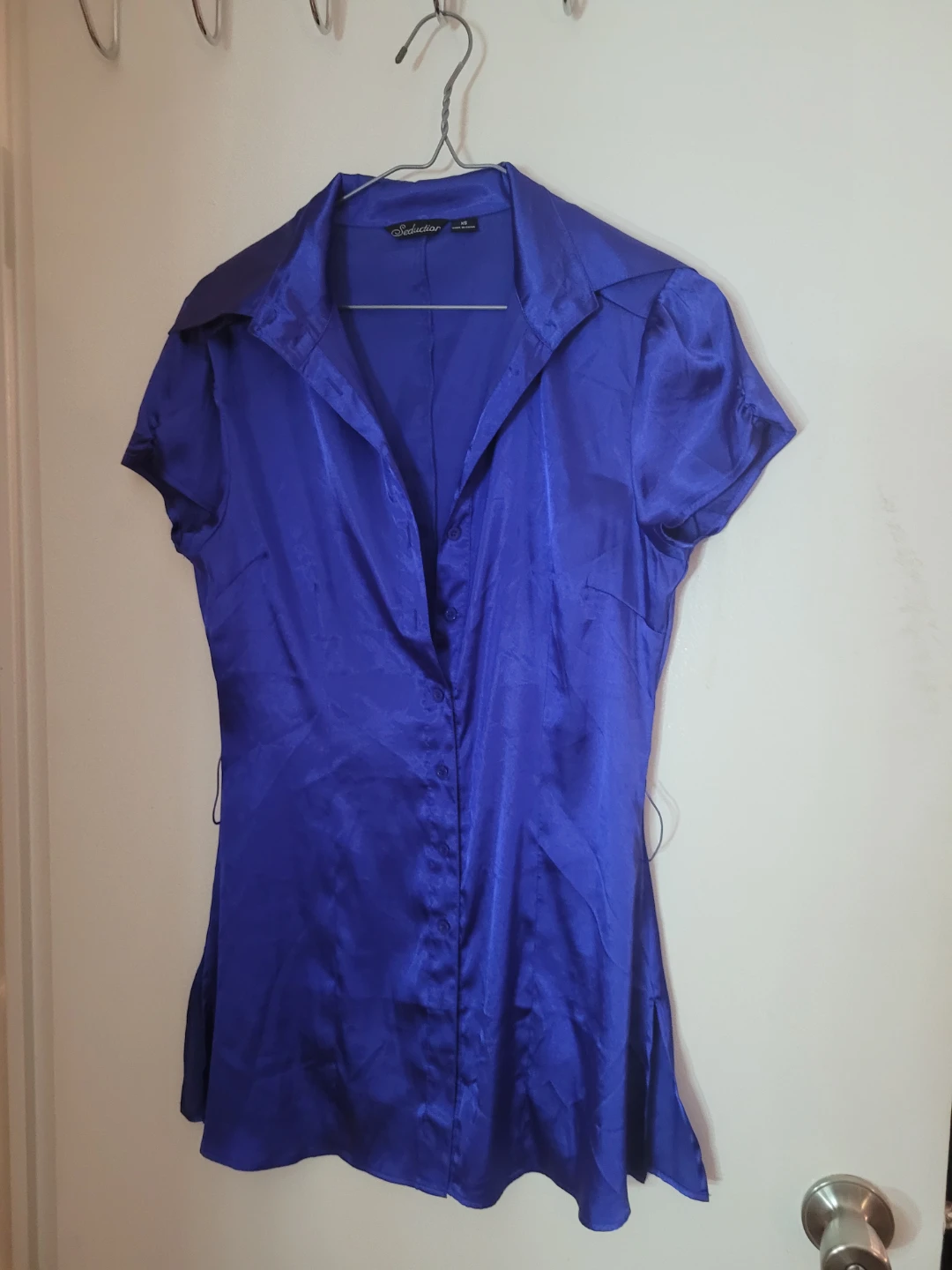 Blue satin Button-Up Shirt