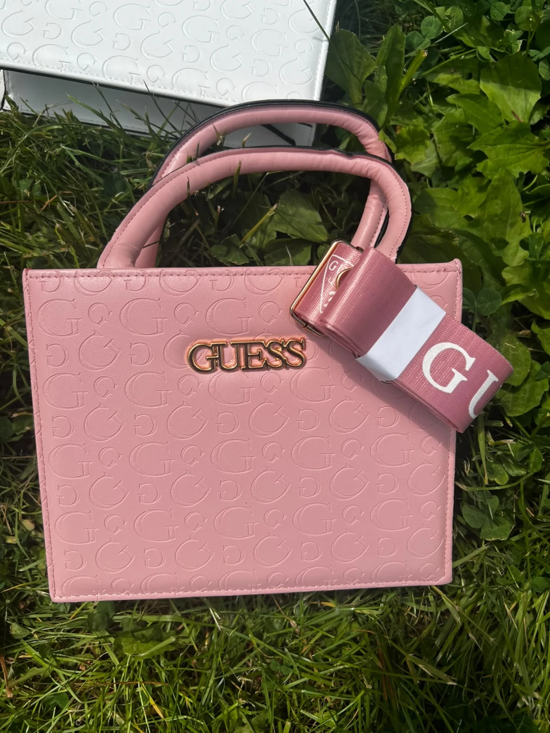 Guess Pink Logo Embossed Mini Tote Bag